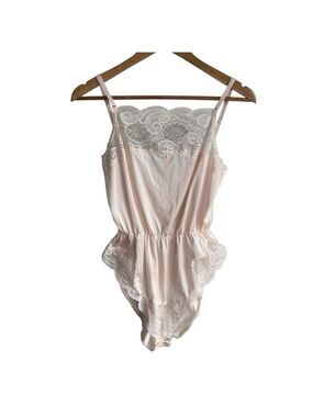 Vintage 90s Lace Lingerie Romper Sz S Pastel Pink Romantic Boudoir Bridal Teddy